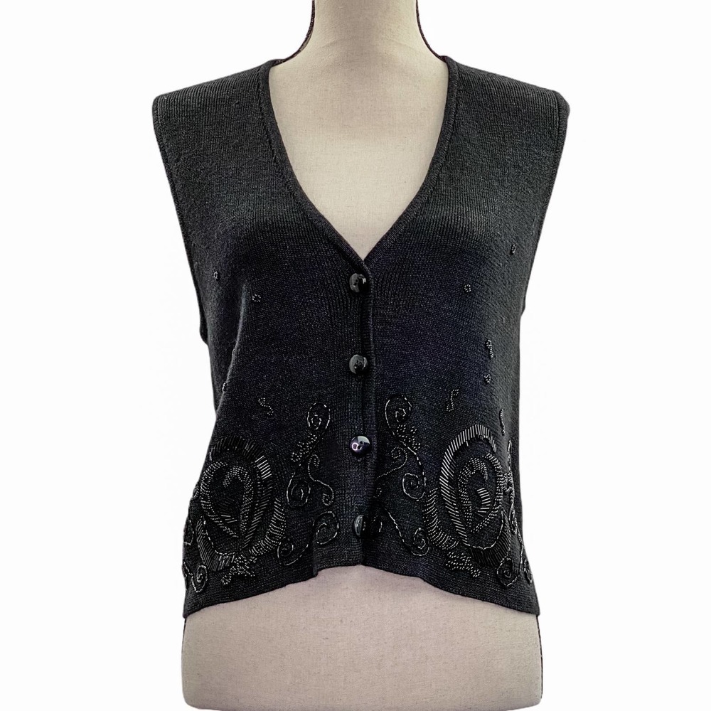 CAROLE Little Black Knit Sweater Vest Size Medium